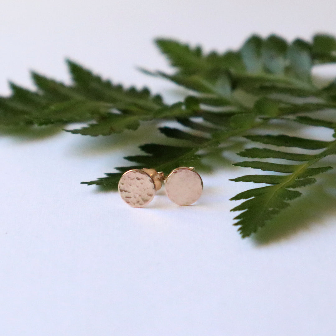 Dainty hammered circle stud earrings in sterling silver or 14k gold filled