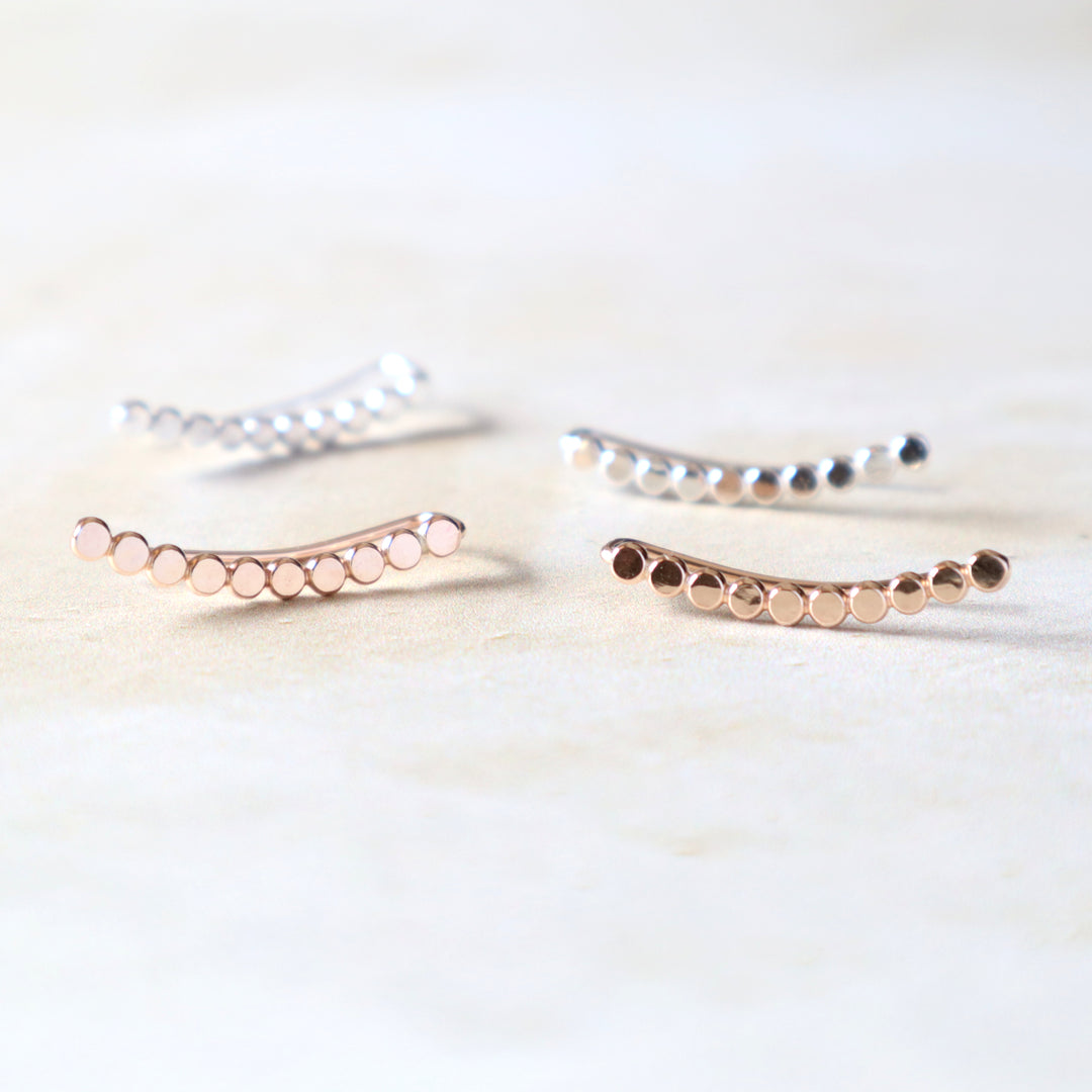 Sterling silver and 14k gold filled beaded ear climber earrings