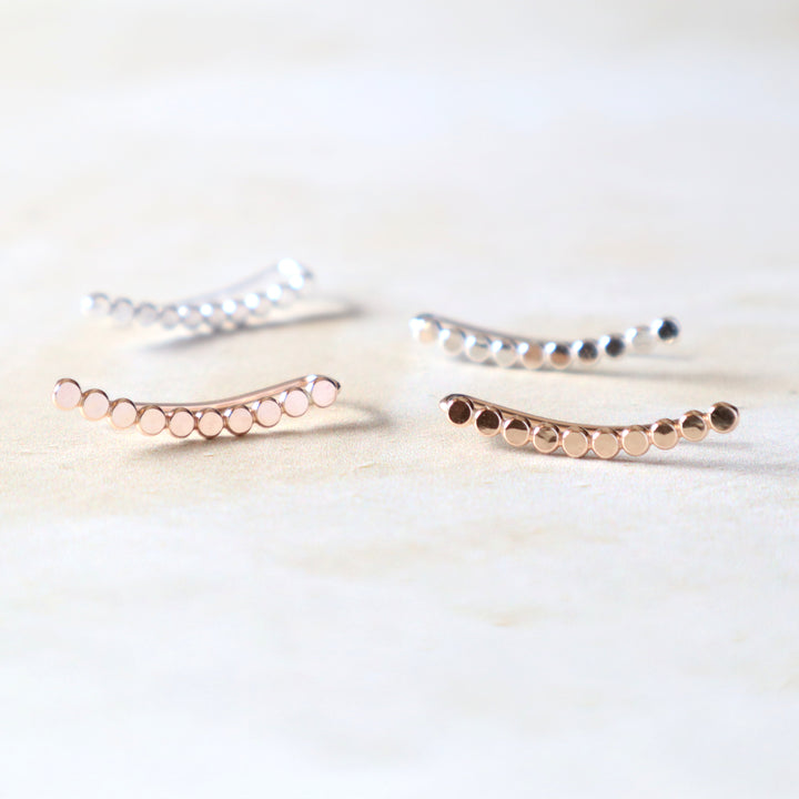 Sterling silver and 14k gold filled beaded ear climber earrings
