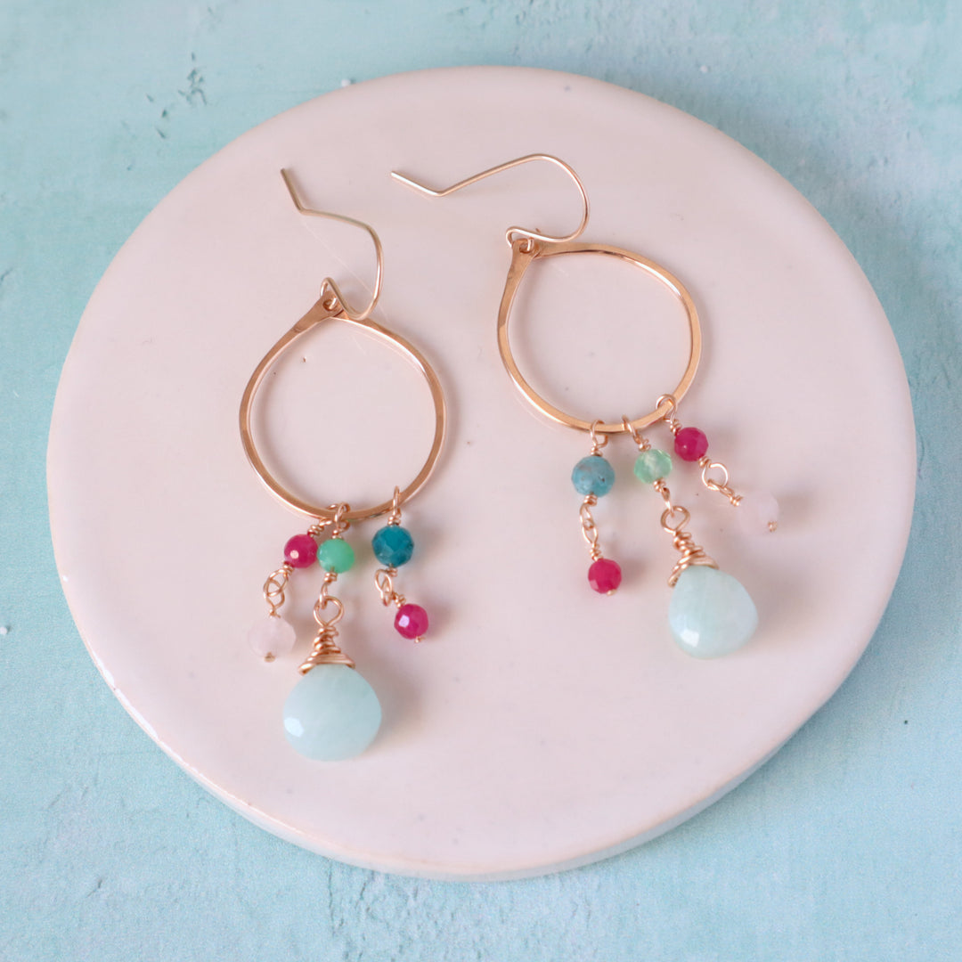 golden hour earrings with amazonite blue apatite chrysoprase ruby and rose quartz in sterling silver or 14k gold filled