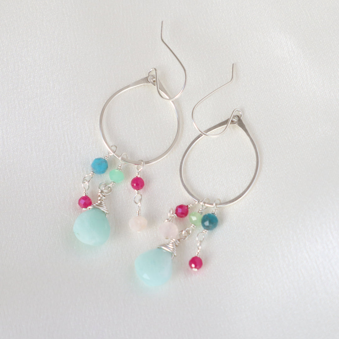 golden hour earrings with amazonite blue apatite chrysoprase ruby and rose quartz in sterling silver or 14k gold filled