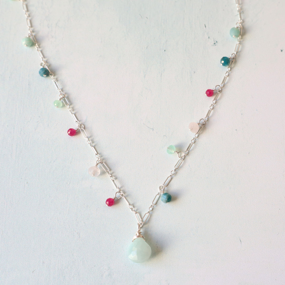 golden hour necklace with amazonite blue apatite chrysoprase ruby and rose quartz in sterling silver or 14k gold filled