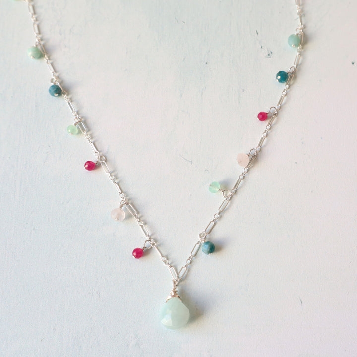 golden hour necklace with amazonite blue apatite chrysoprase ruby and rose quartz in sterling silver or 14k gold filled