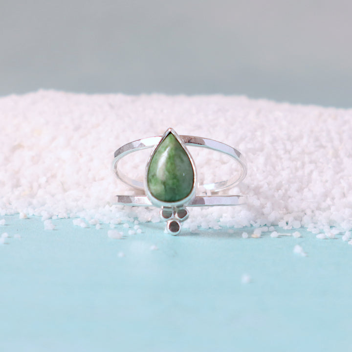 one of a kind teardrop jade gemstone sterling silver ring