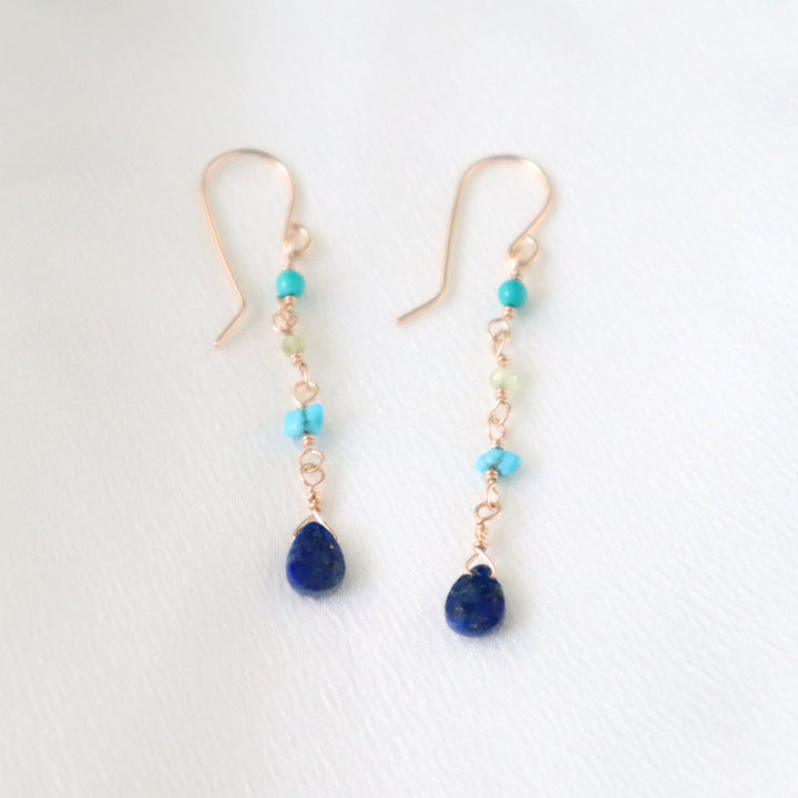 salt water earrings with lapis turquoise and peridot gemstones in sterling silver or 14k gold filled