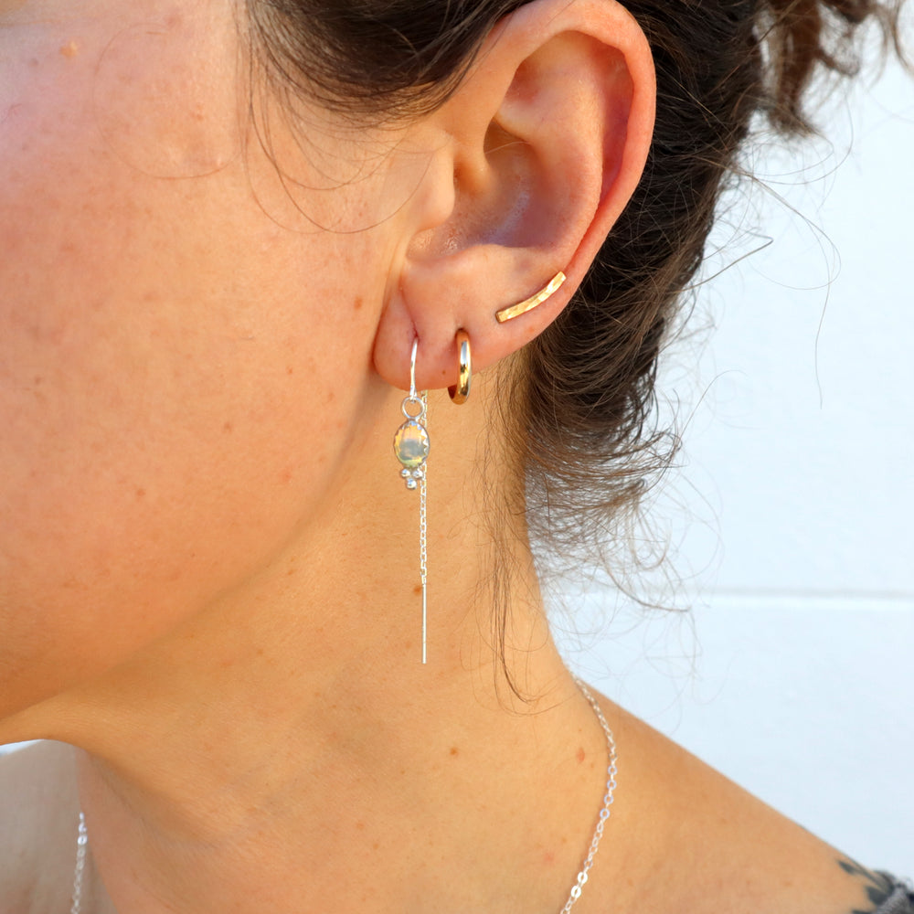 one of a kind opal sterling silver threader earrings