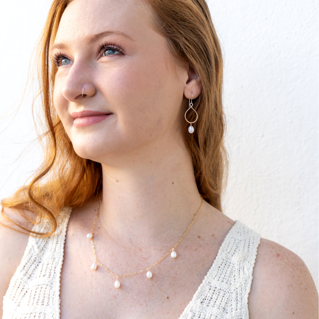 pearl jewelry gift set in sterling silver or 14k gold filled with fresh water pearls in a holiday gift box