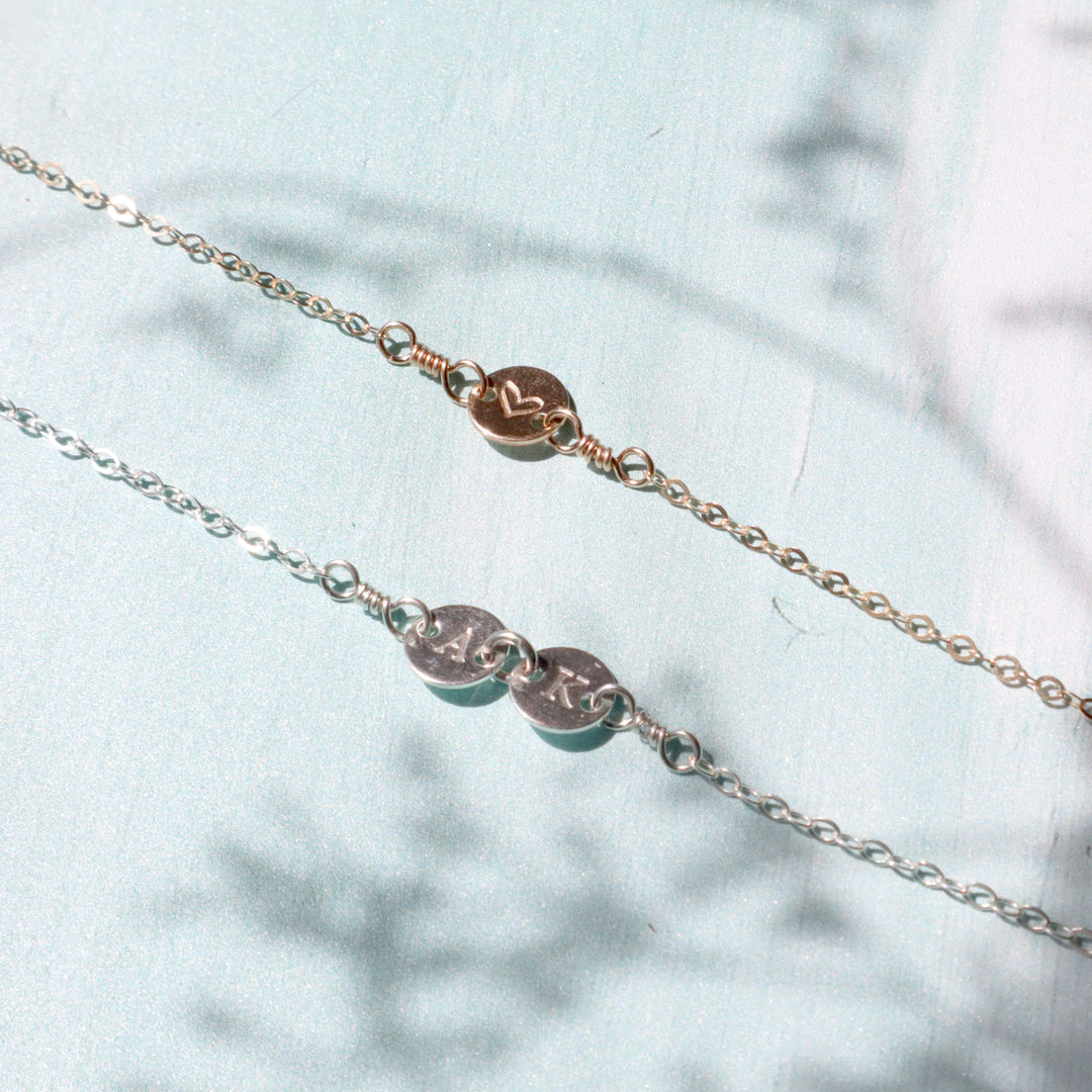 personalized letter bracelets in sterling silver or 14k gold filled