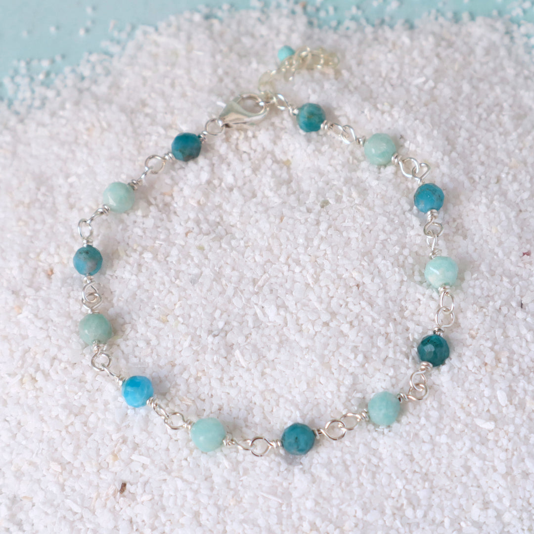 seafoam bracelet with blue apatite and amazonite gemstones in sterling silver or 14k gold filled