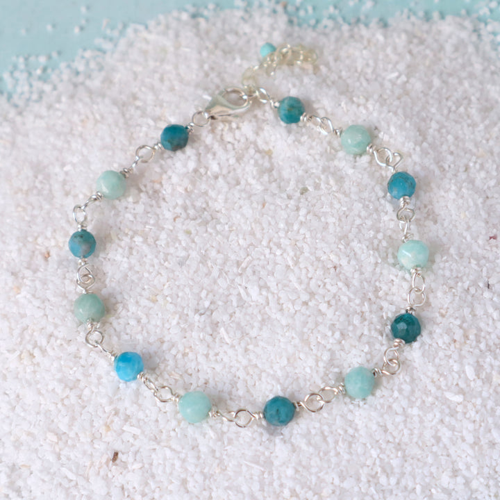 seafoam bracelet with blue apatite and amazonite gemstones in sterling silver or 14k gold filled