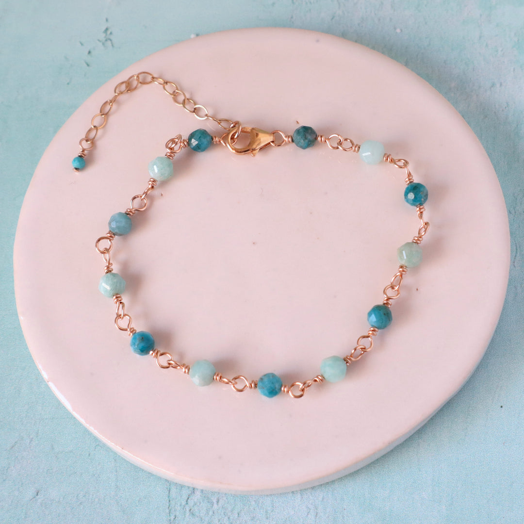 seafoam bracelet with blue apatite and amazonite gemstones in sterling silver or 14k gold filled