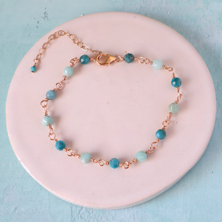 seafoam bracelet with blue apatite and amazonite gemstones in sterling silver or 14k gold filled