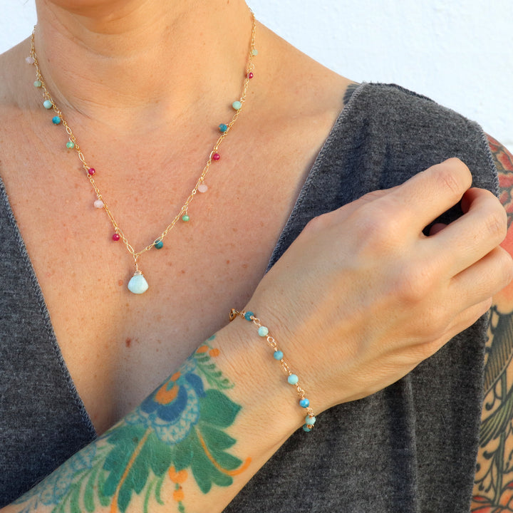 seafoam bracelet with blue apatite and amazonite gemstones in sterling silver or 14k gold filled