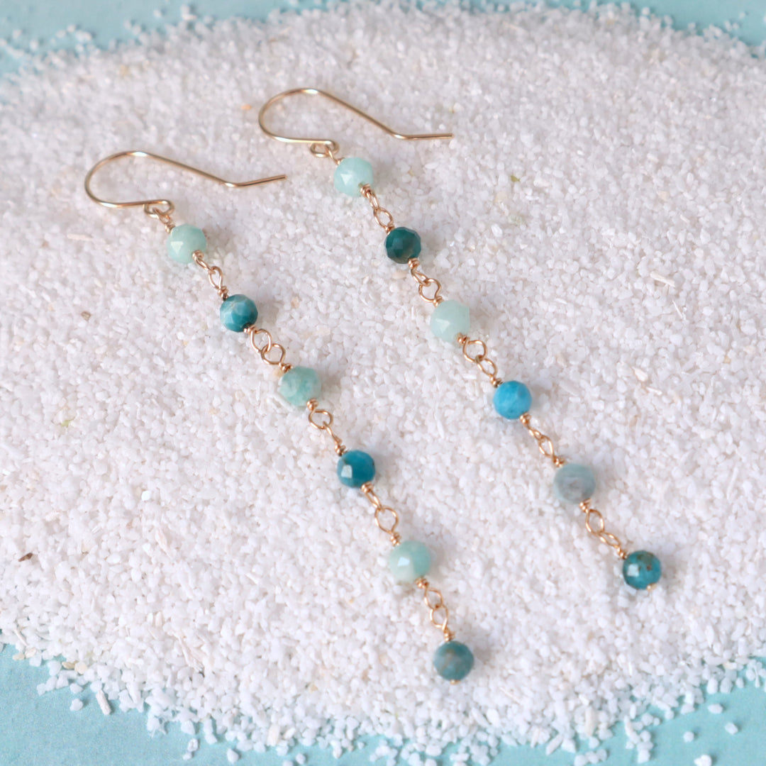 Seafoam earrings with blue apatite and amazonite gemstones in sterling silver or 14k gold filled