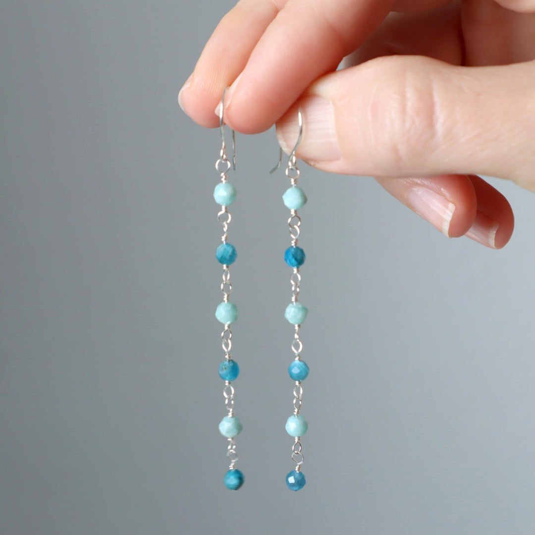 Seafoam earrings with blue apatite and amazonite gemstones in sterling silver or 14k gold filled