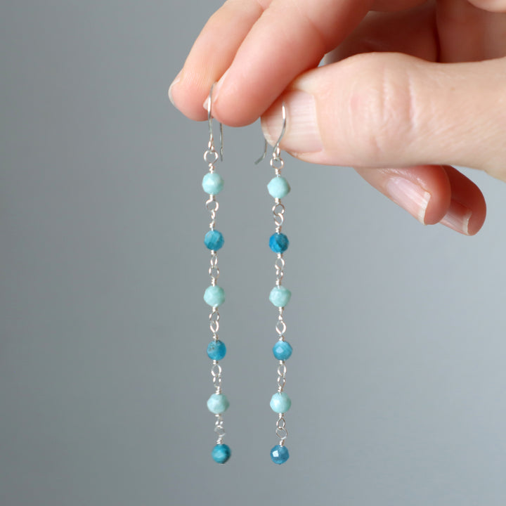 Seafoam earrings with blue apatite and amazonite gemstones in sterling silver or 14k gold filled