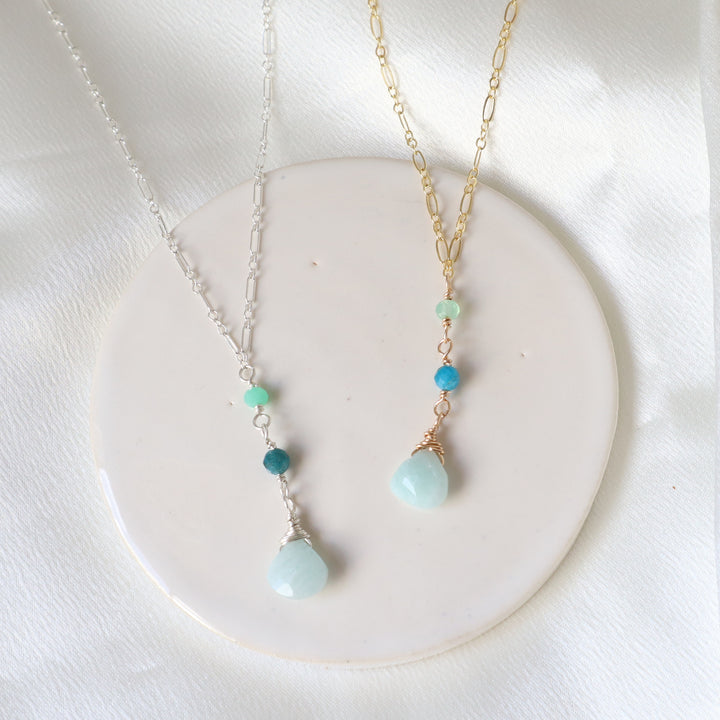 seafoam necklace with chrysoprase blue apatite and amazonite in sterling silver or 14k gold filled