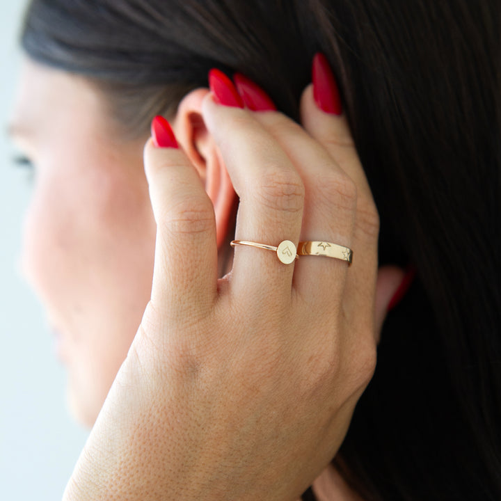 gold filled starry sky ring band paired with personalized ring
