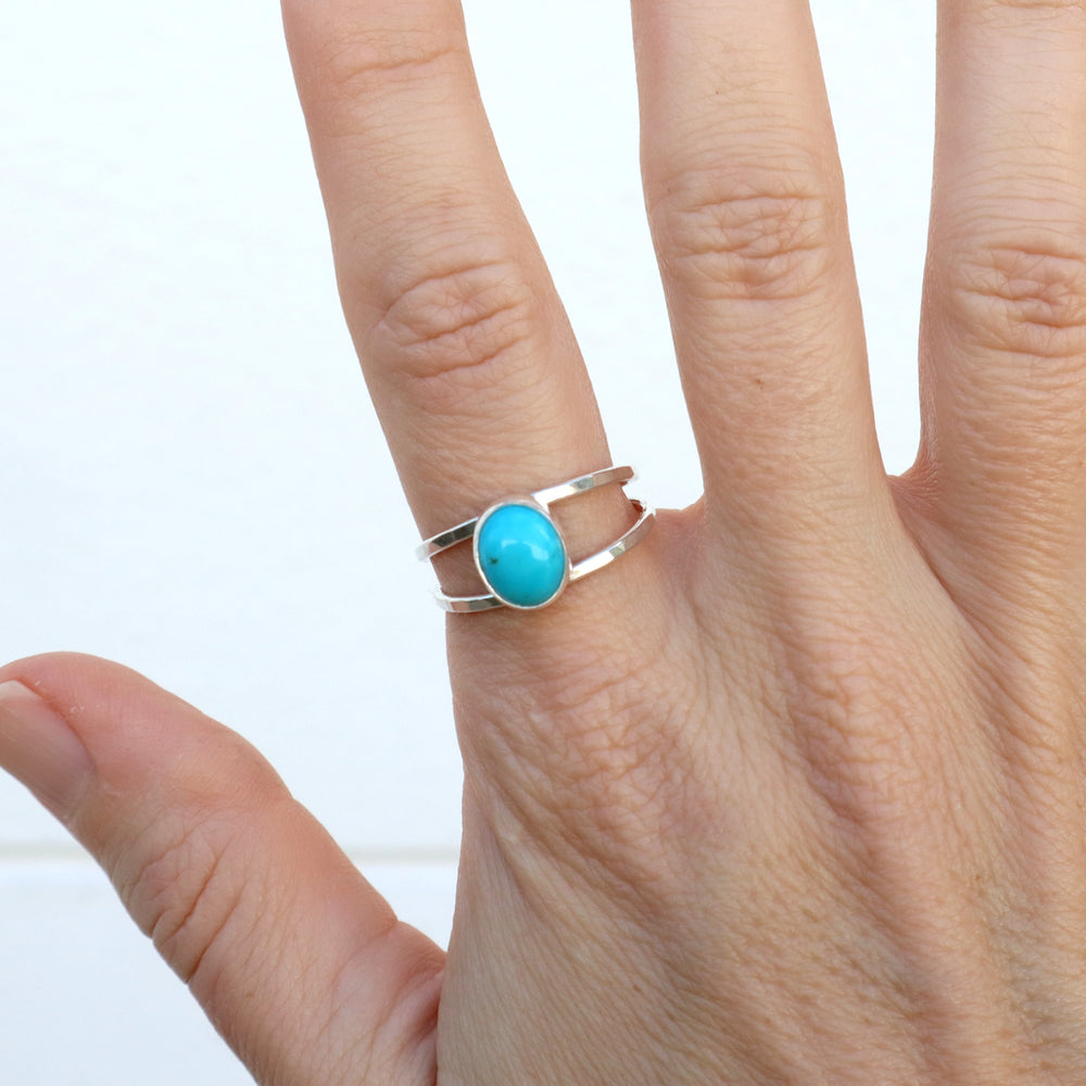 one of a kind turquoise sterling silver ring with double band