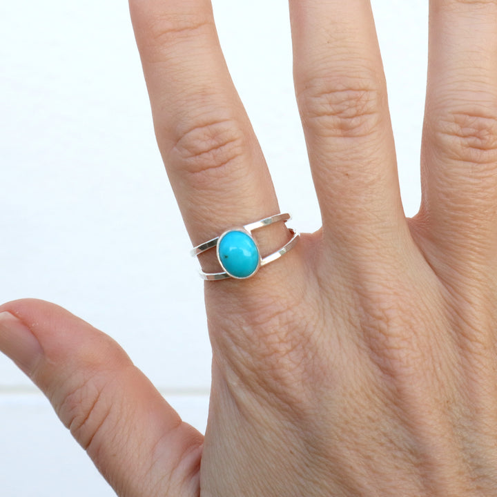 one of a kind turquoise sterling silver ring with double band