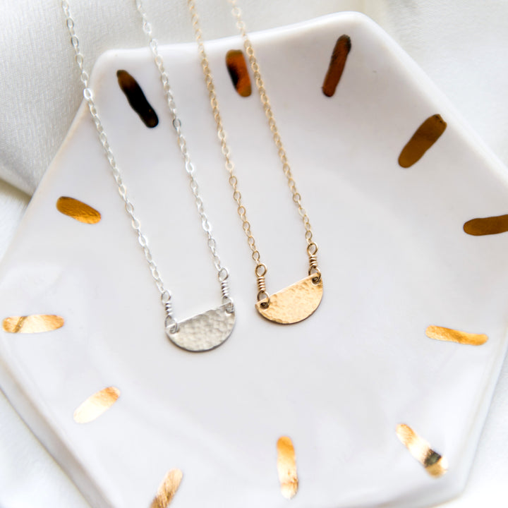 Cleopatra half circle crescent necklace in sterling silver or 14k gold filled by Blossom and Shine