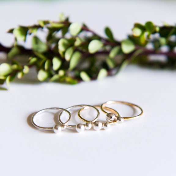 Mixed metal dainty dot stacking rings in sterling silver or 14k gold filled