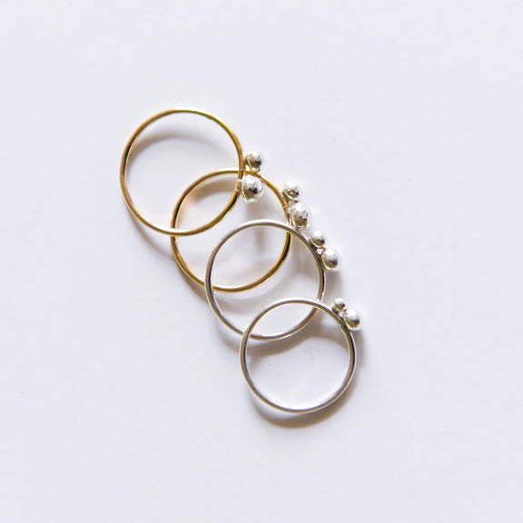 Mixed metal dainty dot stacking rings in sterling silver or 14k gold filled