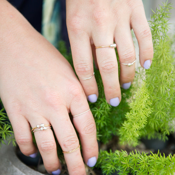 Mixed metal dainty dot stacking rings in sterling silver or 14k gold filled