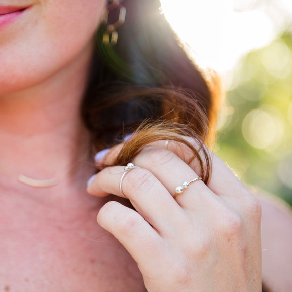 Mixed metal dainty dot stacking rings in sterling silver or 14k gold filled