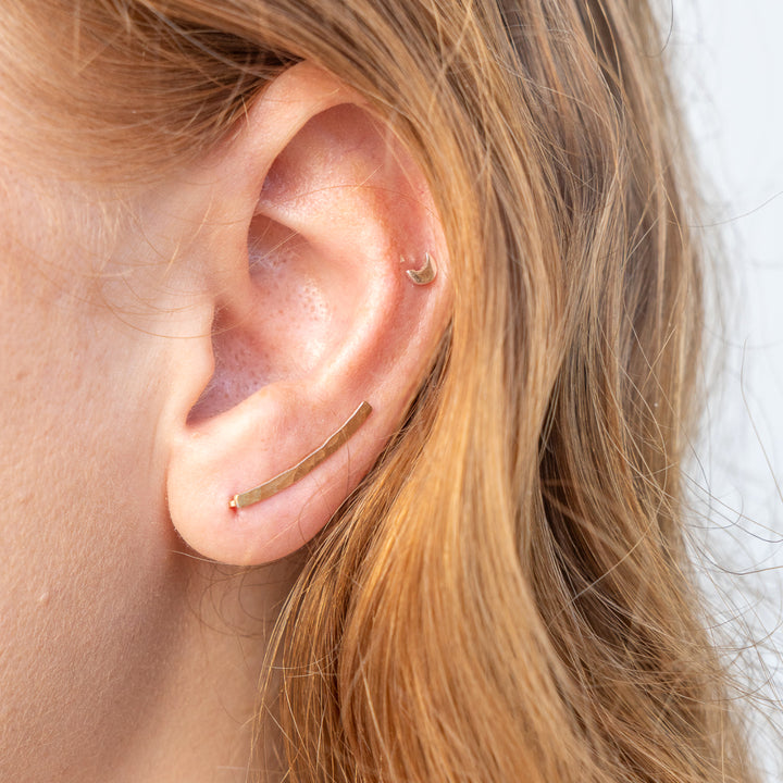 Sterling silver and 14k gold filled hammered ear climber earrings
