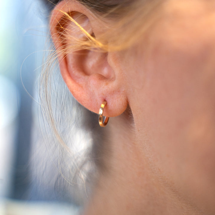 Ear hugger hoop earrings in smooth, hammered or beaded texture and sterling silver or 14k gold filled