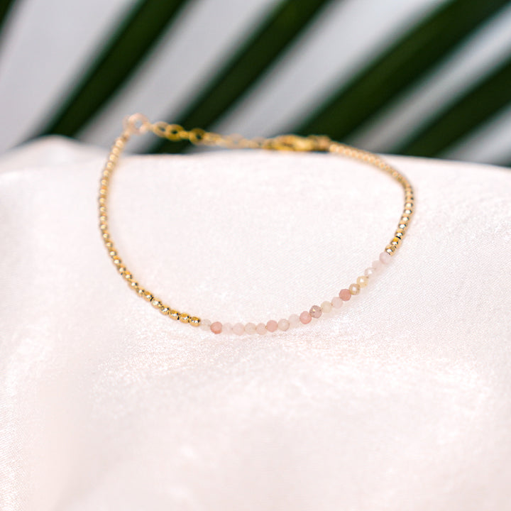 Pink opal gemstone bracelet in sterling silver or 14k gold filled