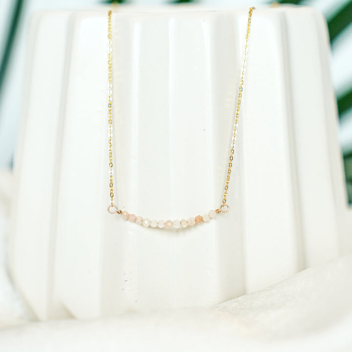 Dainty pink opal gemstone necklace in sterling silver or 14k gold filled