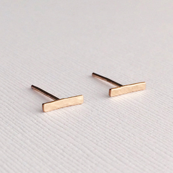 Dainty hammered bar staple earrings in sterling silver or 14k gold filled