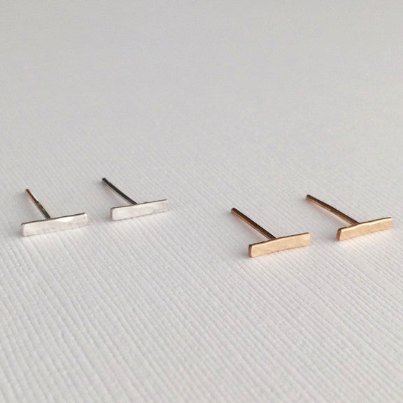 Dainty hammered bar staple earrings in sterling silver or 14k gold filled