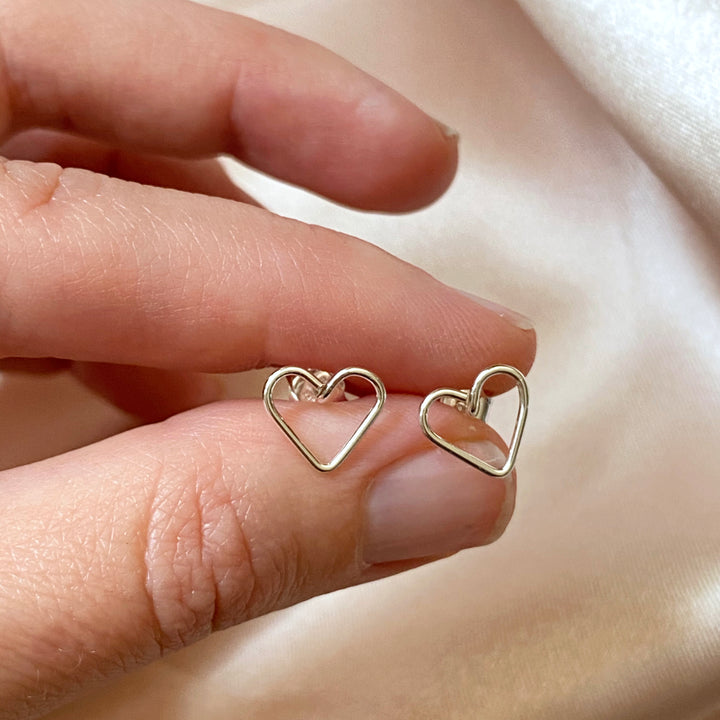 Open heart stud earrings in sterling silver or 14k gold filled by Blossom and Shine