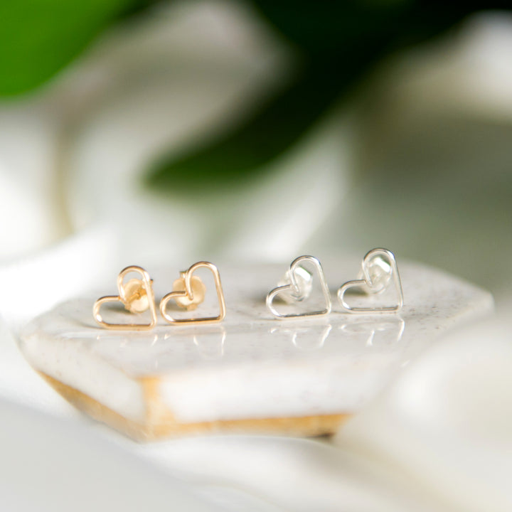 Open heart stud earrings in sterling silver or 14k gold filled by Blossom and Shine