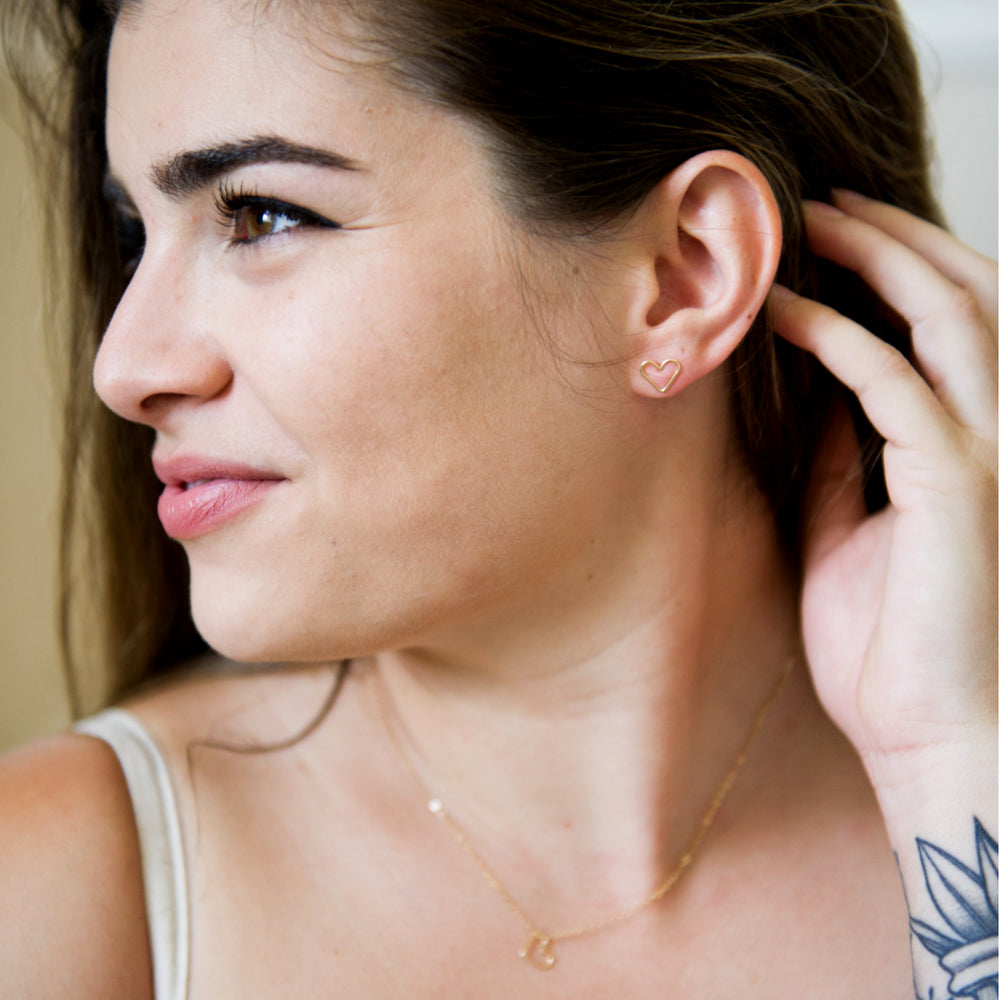 Open heart stud earrings in sterling silver or 14k gold filled by Blossom and Shine