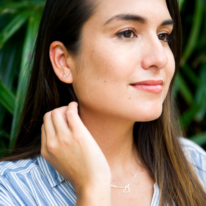 Open heart stud earrings in sterling silver or 14k gold filled by Blossom and Shine