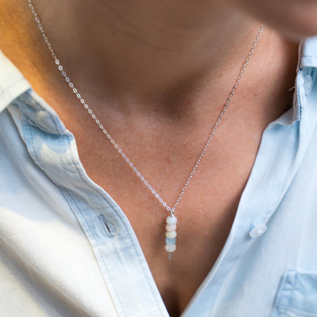Moonrise drop necklace with morganite beads in sterling silver or 14k gold filled by Blossom and Shine