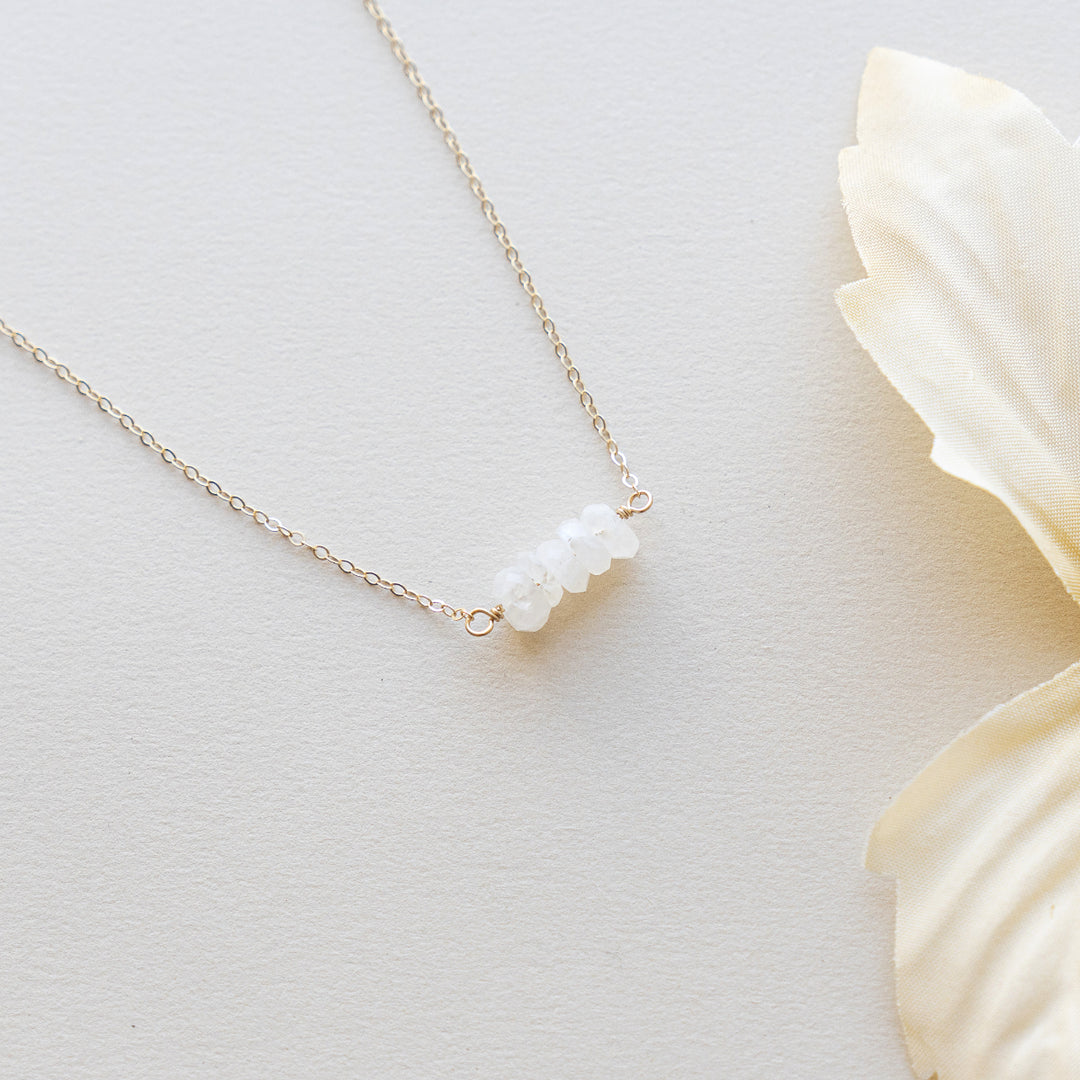 Rainbow moonstone gemstone necklace in sterling silver or 14k gold filled