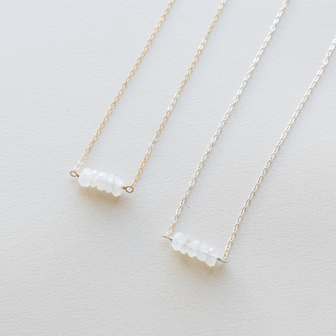 Rainbow moonstone gemstone necklace in sterling silver or 14k gold filled