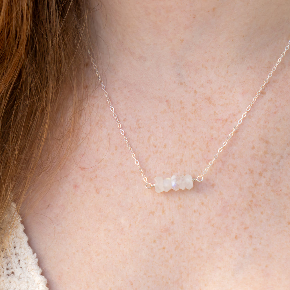 Rainbow moonstone gemstone necklace in sterling silver or 14k gold filled