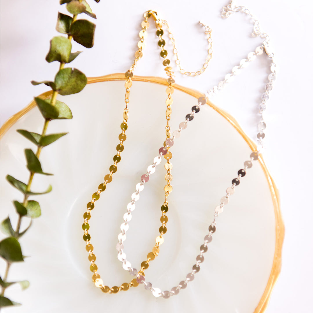 Sequins little circles adjustable choker necklace in sterling silver or 14k gold filled by Blossom and Shine