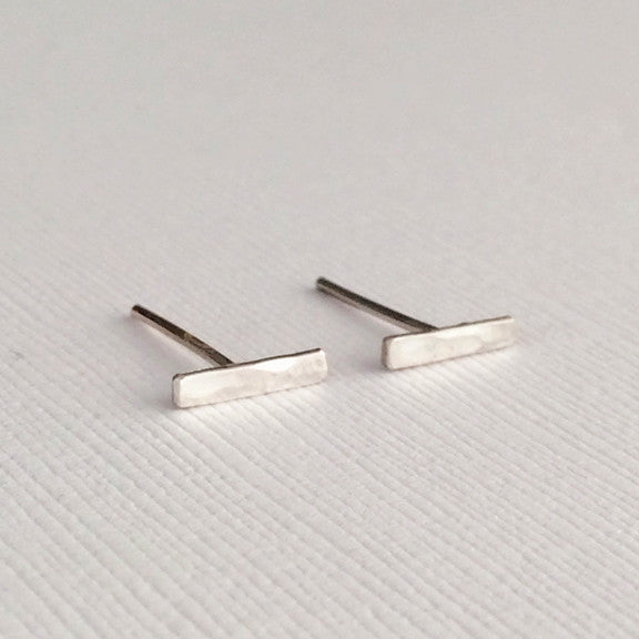 Dainty hammered bar staple earrings in sterling silver or 14k gold filled
