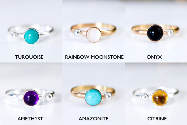 Stone dot ring in 14k gold filled with onyx turquoise rainbow moostone amethyst citrine amazonite by Blossom and Shine