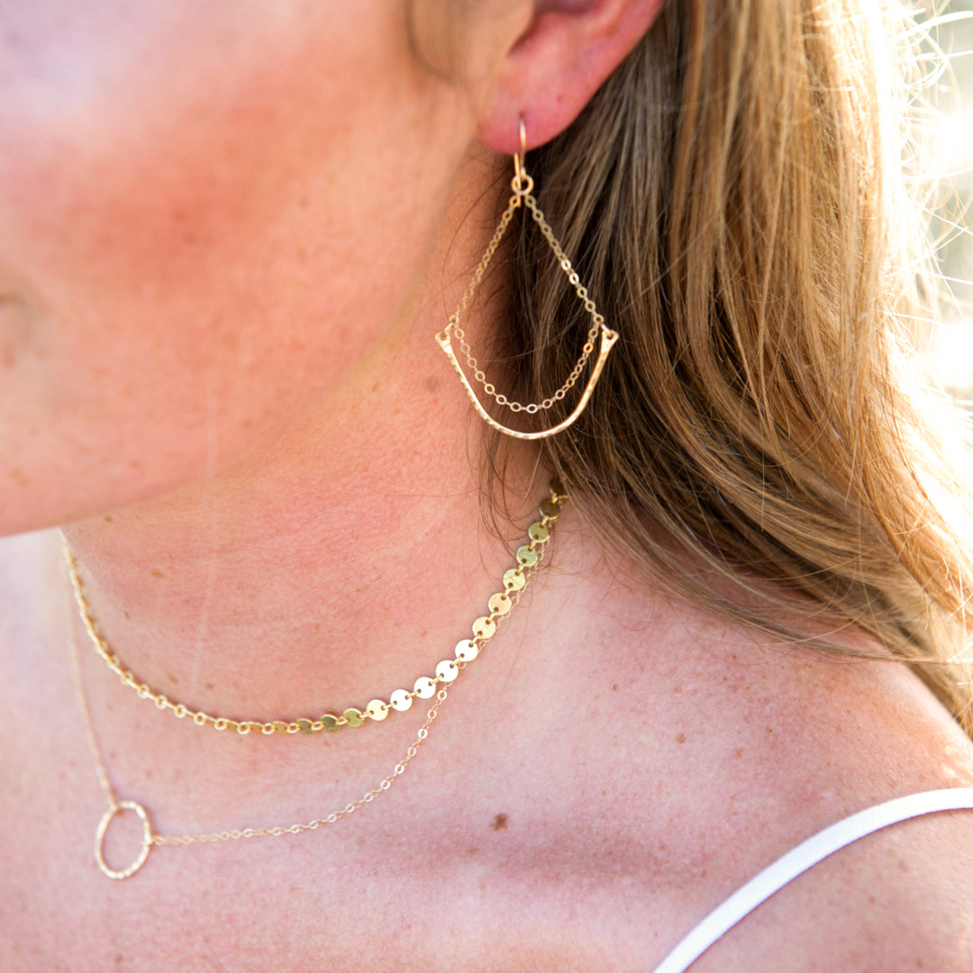 Dainty hammered teardrop dangle earrings in sterling silver or 14k gold filled by Blossom and Shine