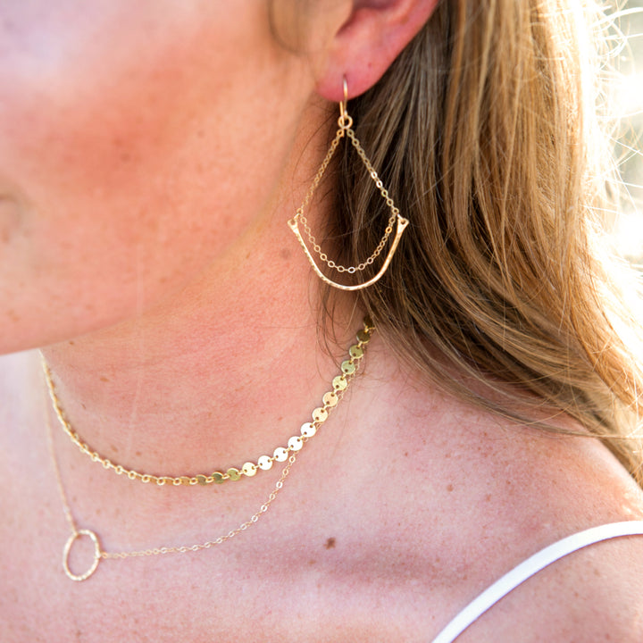Dainty hammered teardrop dangle earrings in sterling silver or 14k gold filled by Blossom and Shine