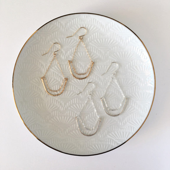Dainty hammered teardrop dangle earrings in sterling silver or 14k gold filled by Blossom and Shine
