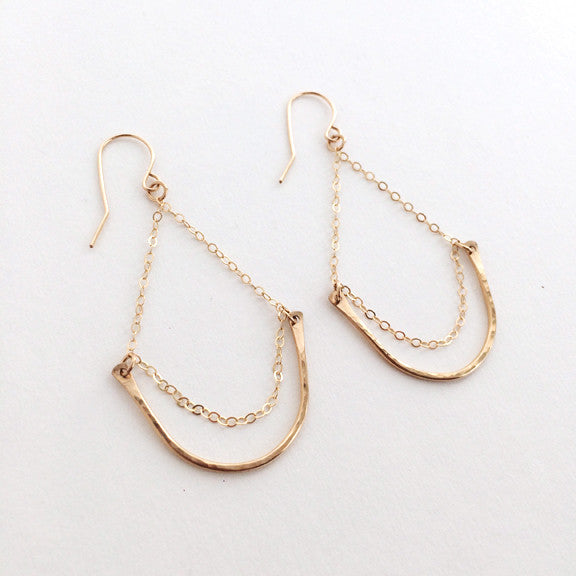 Dainty hammered teardrop dangle earrings in sterling silver or 14k gold filled by Blossom and Shine